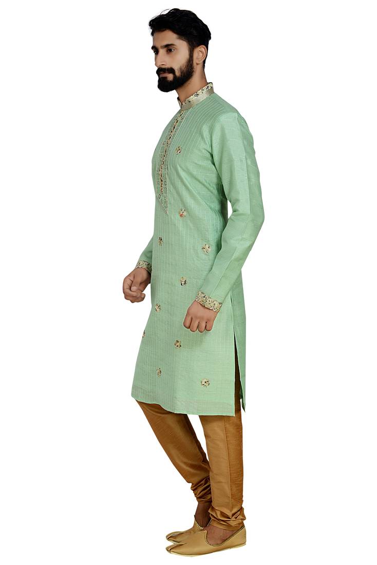 Green Stylish Pintex Silk Kurta Set