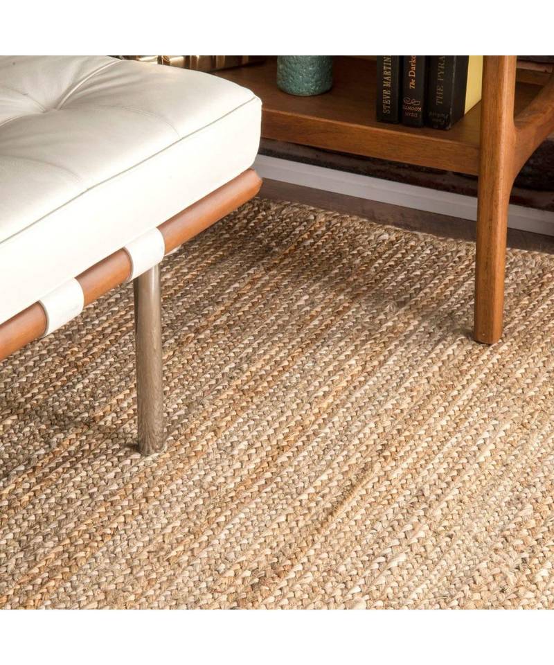 Natural Jute Rug Runner, Indian Handmade Handwoven Ribbed Solid Rugs
