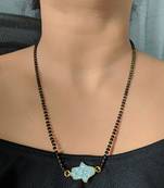Elegant Gold Blue Diamond Hand Hamsa Pendant Black Beads Single Line Layer Short Chain Necklace