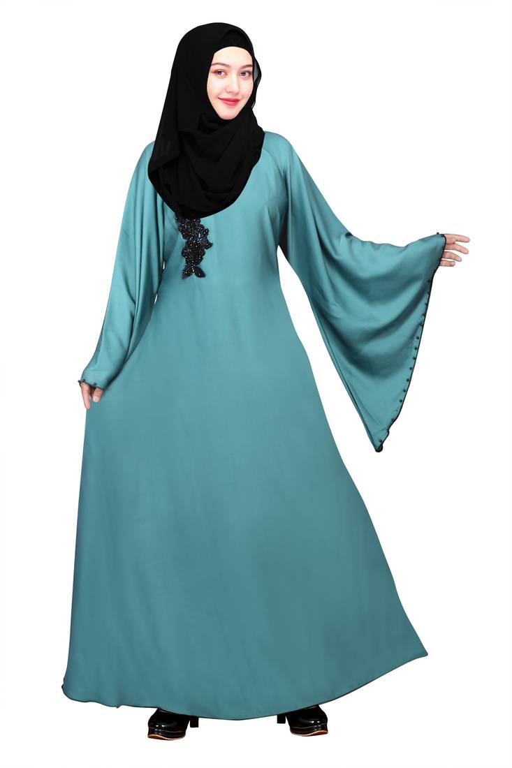 Dark-turquoise plain nida abaya