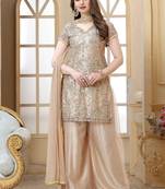 Rosybrown Color  Embroidered Moti Work Net  Sharara suit