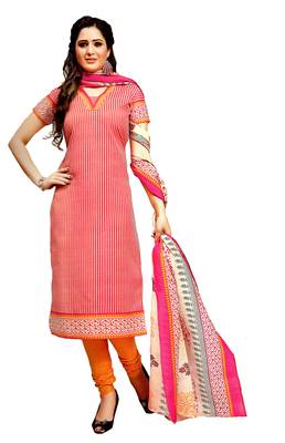 Peach Printed Cotton Unstitched Salwar With Dupatta 1