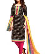 Black Printed Cotton Unstitched Salwar With Dupatta