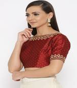 Maroon Embroidered Brocade Readymade Blouse