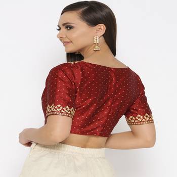 Maroon Embroidered Brocade Readymade Blouse 2