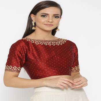 Maroon Embroidered Brocade Readymade Blouse 3