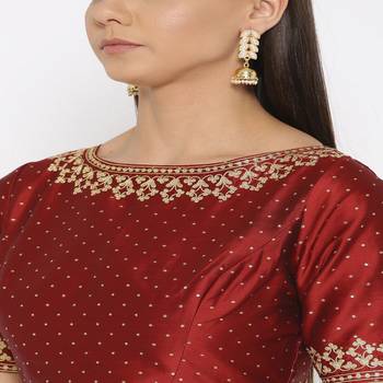 Maroon Embroidered Brocade Readymade Blouse 4