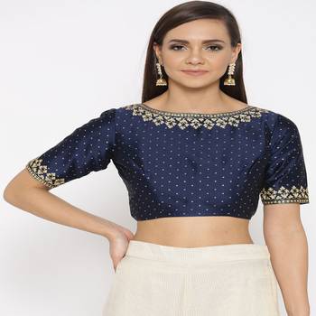 Blue Embroidered Brocade Readymade Blouse 2