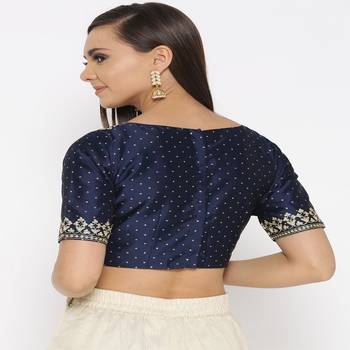 Blue Embroidered Brocade Readymade Blouse 3