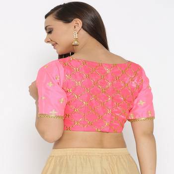 Pink Embroidered Brocade Readymade Blouse 3