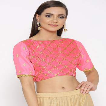 Pink Embroidered Brocade Readymade Blouse 4