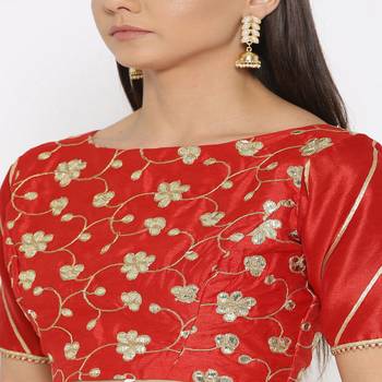 Red Embroidered Brocade Readymade Blouse 1