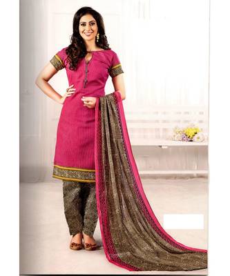 Pink Printed Cotton Unstitched Salwar With Dupatta 1