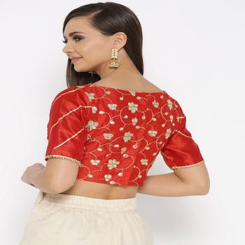Red Embroidered Brocade Readymade Blouse 4