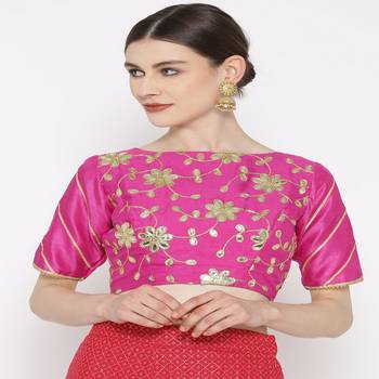 Fuchsia Embroidered Brocade Readymade Blouse 1