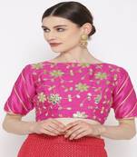 Fuchsia Embroidered Brocade Readymade Blouse