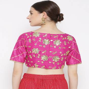 Fuchsia Embroidered Brocade Readymade Blouse 2