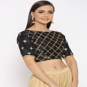 Black Embroidered Brocade Readymade Blouse 2