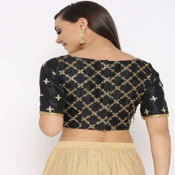 Black Embroidered Brocade Readymade Blouse 3