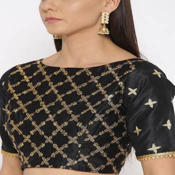 Black Embroidered Brocade Readymade Blouse 4