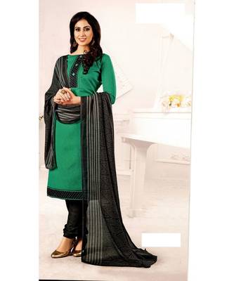 Green Printed Cotton Unstitched Salwar With Dupatta 1