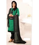 Green Printed Cotton Unstitched Salwar With Dupatta