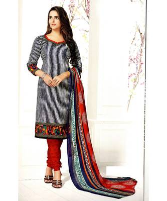 Blue Printed Cotton Unstitched Salwar With Dupatta 1