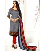 Blue Printed Cotton Unstitched Salwar With Dupatta