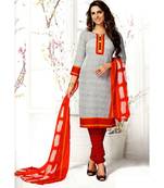 White Printed Cotton Unstitched Salwar With Dupatta