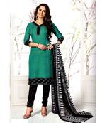 Green Printed Cotton Unstitched Salwar With Dupatta