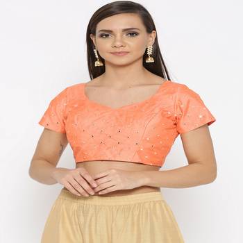 Peach Embroidered Brocade Readymade Blouse 3