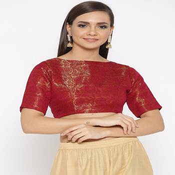 Maroon Embroidered Brocade Readymade Blouse 1