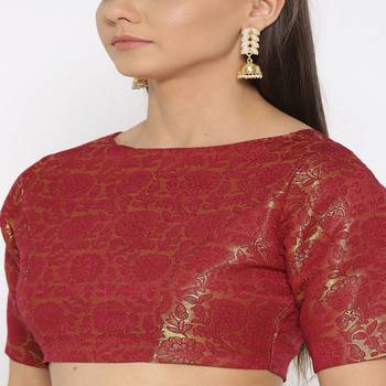 Maroon Embroidered Brocade Readymade Blouse 2