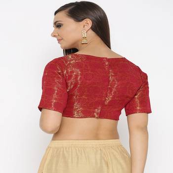 Maroon Embroidered Brocade Readymade Blouse 3