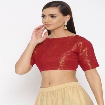 Maroon Embroidered Brocade Readymade Blouse 4