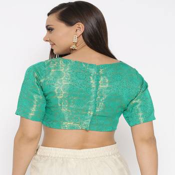 Green Embroidered Brocade Readymade Blouse 3