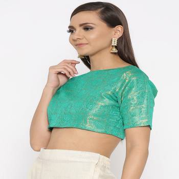 Green Embroidered Brocade Readymade Blouse 4