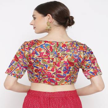 Pink Embroidered Brocade Readymade Blouse 3