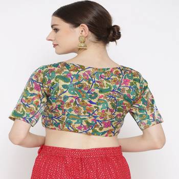 Green Embroidered Brocade Readymade Blouse 1