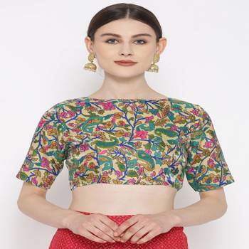 Green Embroidered Brocade Readymade Blouse 3