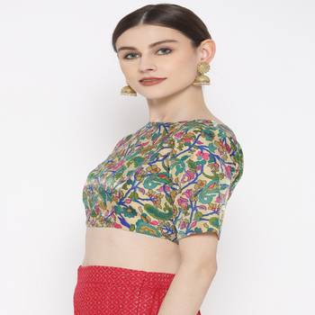 Green Embroidered Brocade Readymade Blouse 4