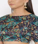 Blue Embroidered Brocade Readymade Blouse