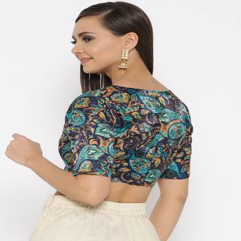 Blue Embroidered Brocade Readymade Blouse 4