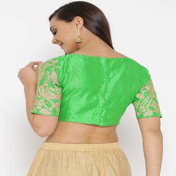Green Embroidered Brocade Readymade Blouse 2