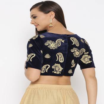 Blue Embroidered Brocade Readymade Blouse 3