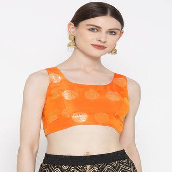 Orange Embroidered Brocade Readymade Blouse 1