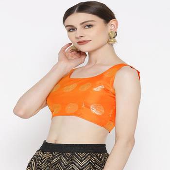 Orange Embroidered Brocade Readymade Blouse 2