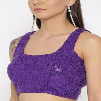 Purple Embroidered Brocade Readymade Blouse 3
