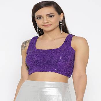 Purple Embroidered Brocade Readymade Blouse 4