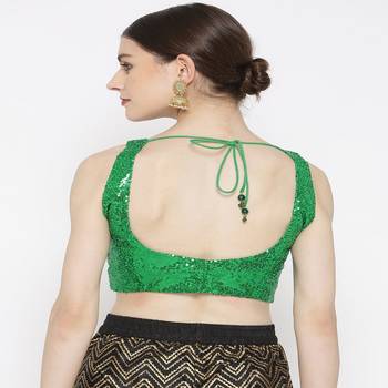 Green Embroidered Brocade Readymade Blouse 1